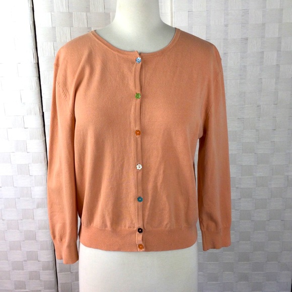 Spenser Jeremy Coral Silk Blend Cardigan Sweater, Large - Picture 2 of 6